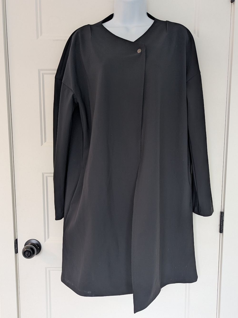 Sarah Pacini Black Asymmetrical Long Jacket Made in Italy Size 4 Minimalist - Picture 2 of 7